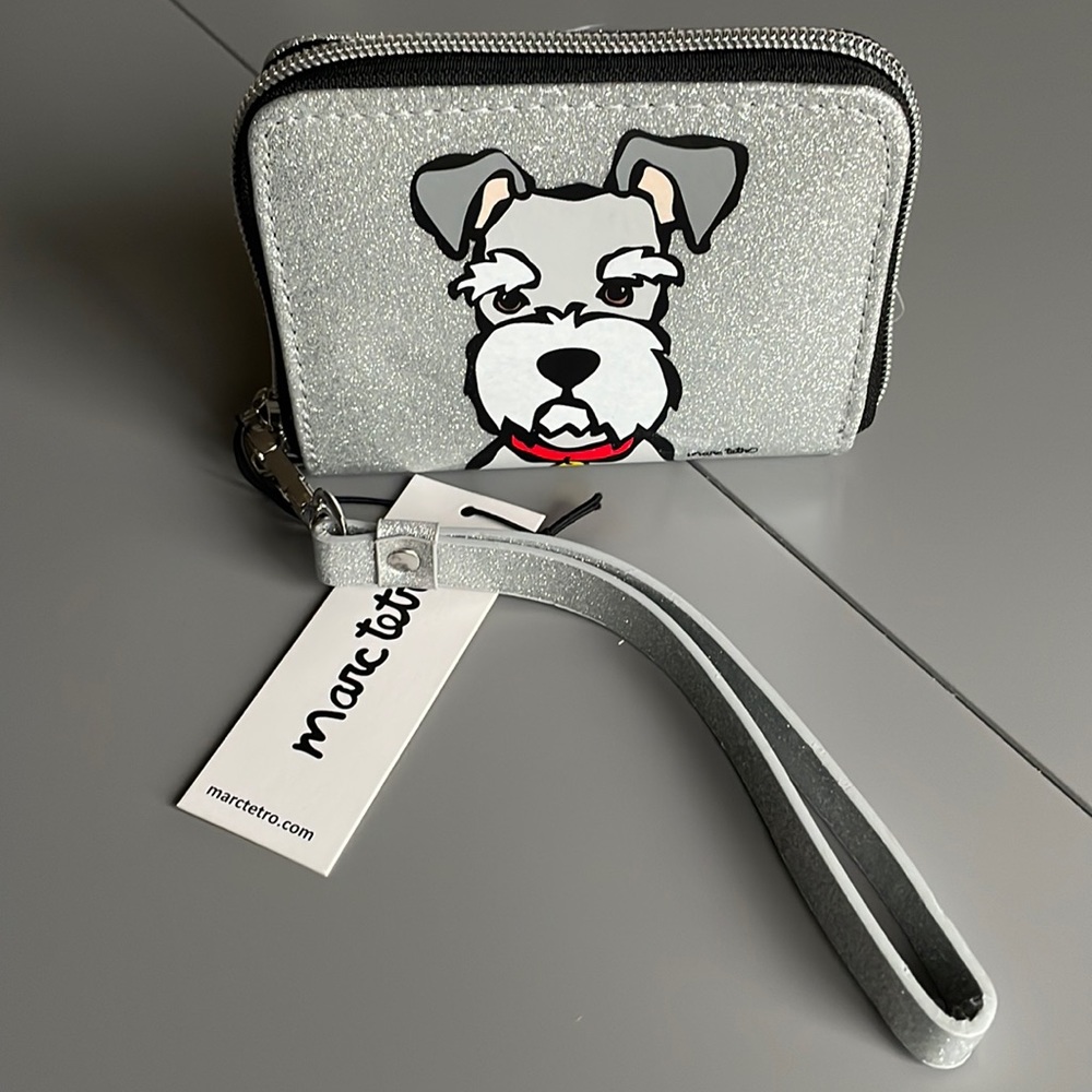 NWT Marc Tetro Wallet Gray Silver Schnauzer Wrist Strap